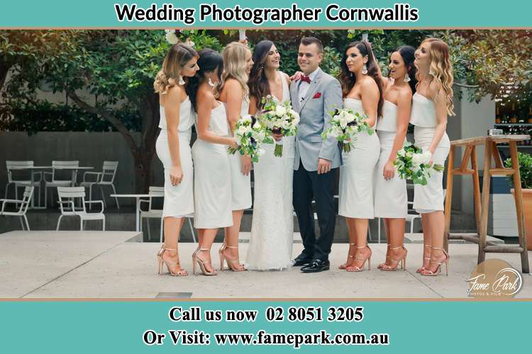 Photo of the Bride and the Groom with the bridesmaids Cornwallis NSW 2756