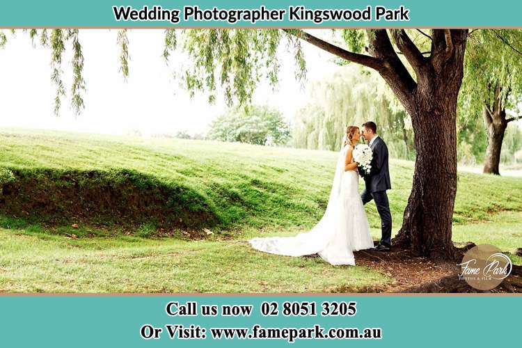 Photo of the Bride and the Groom kissing under the tree Kingswood Park NSW 2747