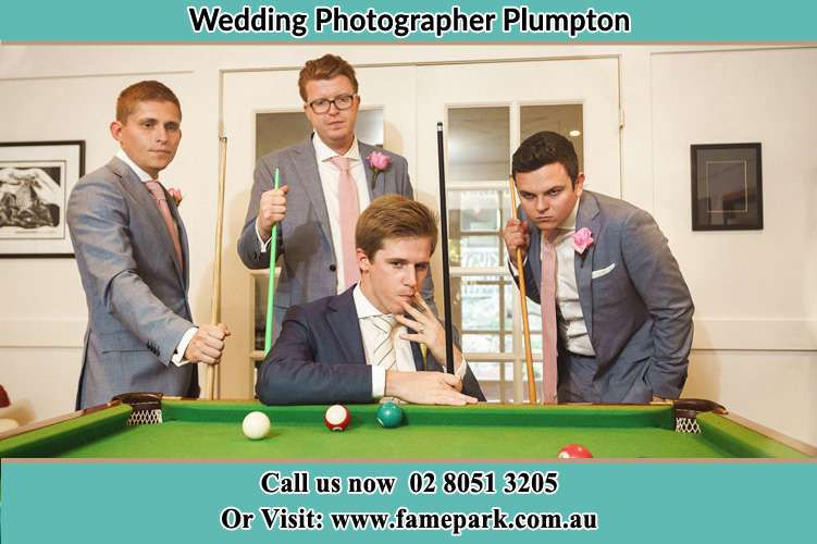 Photo of the Groom and the groomsmen playing billiard Plumpton NSW 2761